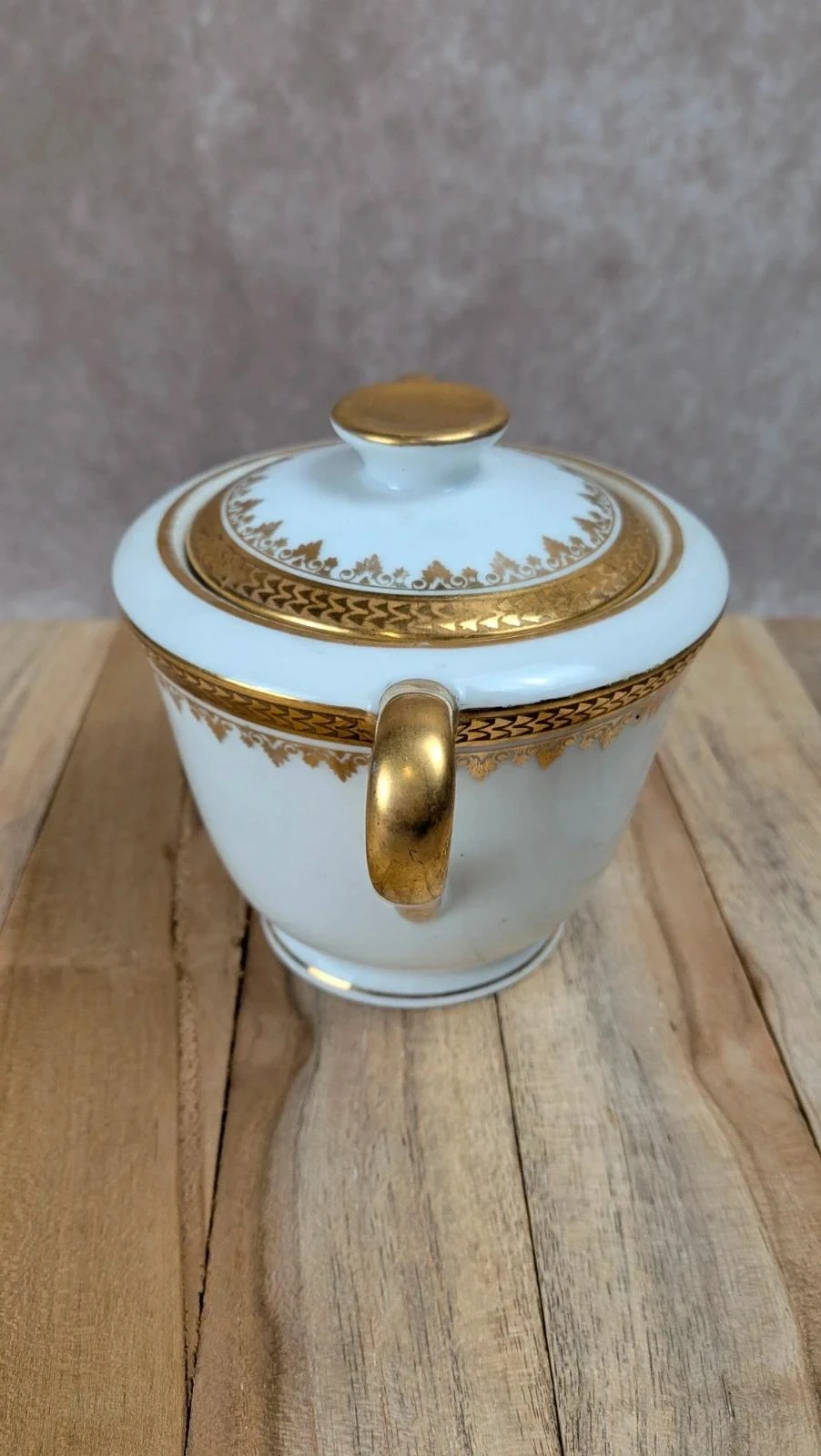 Oude suikerpot in porselein van Limoges – elegant goudkleurig decor – photo 7